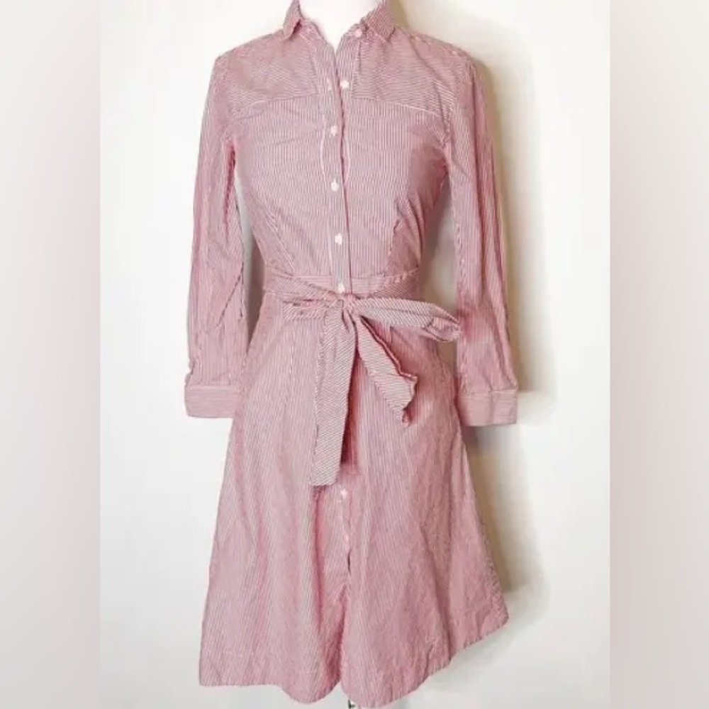 J Crew Striped Red Button Down Shirt Dress w Belt